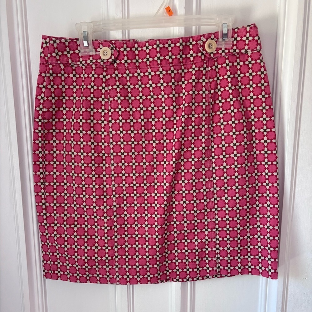 Women’s Talbots Pink/Brown Geometric Print Skirt Back Zip Size 10 petite